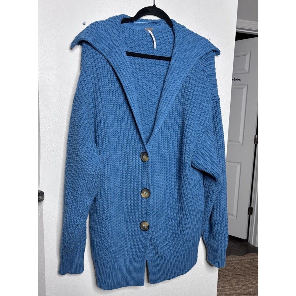 Free People Swim Too Deep Oversized Knit Cardigan Sweater Size Small Blue